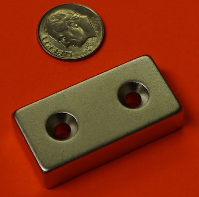 Neodymium Magnets 1.5 in x 3/4 in x 3/8 in w/2 Countersunk Holes NdFeB
