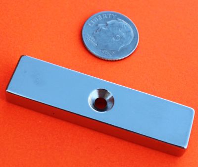 N42 Neodymium Magnet 2 in x 1/2 in x 1/4 in Dual Side Countersunk Hole