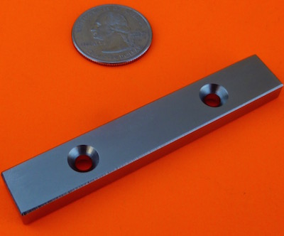 N48 Neodymium Magnets 3 in x 1/2 in x 1/4 in with 2 Countersunk Holes