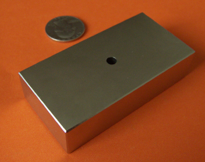 Rare Earth Magnets 3 in x 1.5 in x 3/4 in Block with Hole