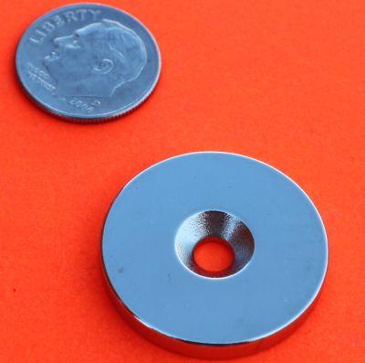 Strong N52 Neodymium Magnets 1 in x 1/8 in w/Countersunk Hole Disc