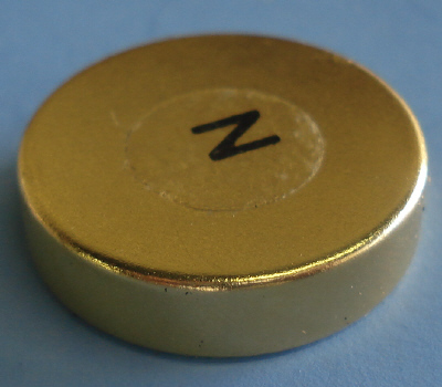 Neodymium Therapy Magnets 1 in x 1/4 in North Labeled Gold Coated Disc
