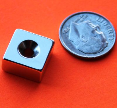 Neodymium Magnets 1/2 in x 1/2 in x 1/4 in w/Dual Sided Countersunk Hole