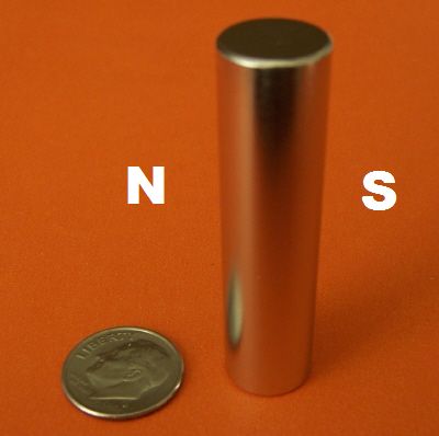 N45 Diametrically Magnetized Neodymium Magnets 1/2 in x 2 in Cylinder