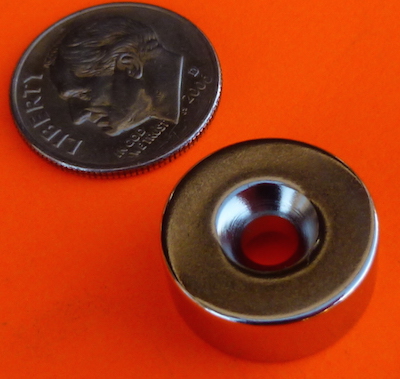 Neodymium Magnet 5/8 in x 1/4 in N42 Disc w/ #6 Countersunk Hole