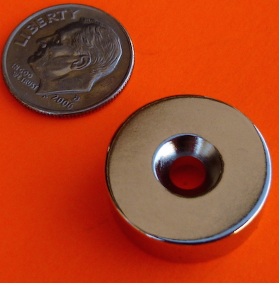 Neodymium Disc Magnet 3/4 in x 1/4 in N42 Single Sided Countersunk Hole