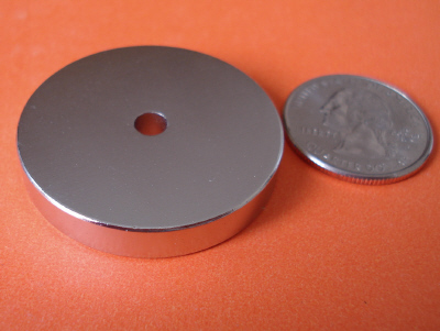 N42 Neodymium Magnets 1.5 in x 1/4 in Disc w/1/4 in Hole