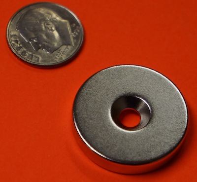 Rare Earth Magnets 1 in x 3/16 in w/Countersunk Hole Neodymium Disk N42