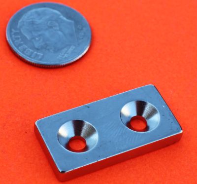 N48 Neodymium Magnets 1 in x 1/2 in x 1/8 in w/2 Countersunk Holes