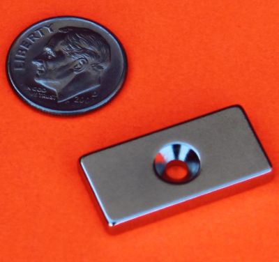 Neodymuim N45 Bar Magnet 1 in x 1/2 in x 1/8 in w/Countersunk Hole
