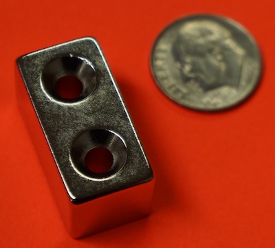 Neodymium Magnets 1 in x 1/2 in x 1/2 in w/2 Countersunk Holes NdFeB Block