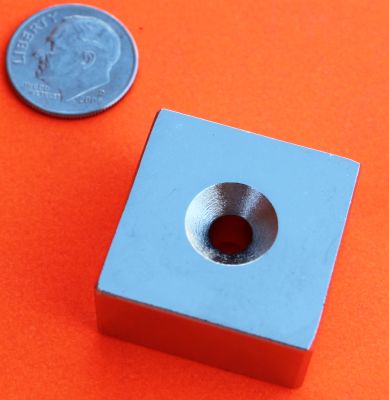 Neodymium Magnets 1 in x 1 in x 1/2 in w/Dual Sided Countersunk Hole